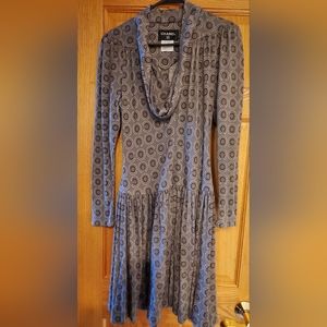 SOLD--Chanel Size 40 "Coco" Print Long Sleeved Dress